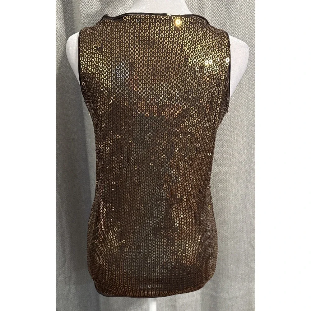 TORY BURCH Sequin Tank Top Women's Size Small Brown Gold Stretch Cocktail